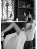 Off Shoulder Beaded Ivory Lace Chiffon Slit Sexy Wedding Dress